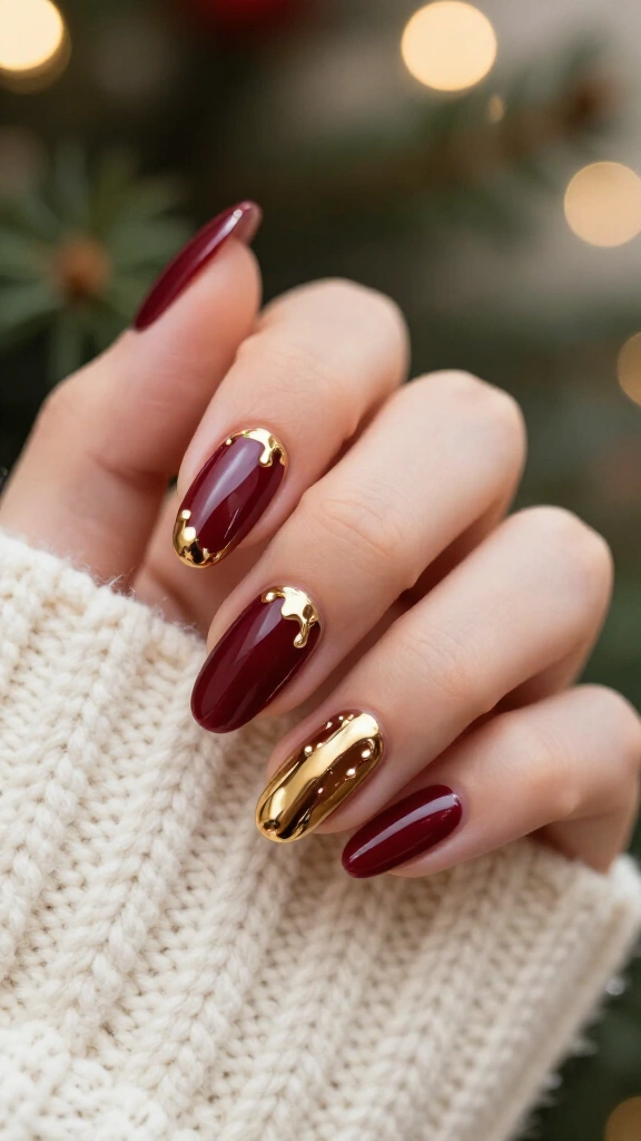 Burgundy Gloss with Molten Gold Drips