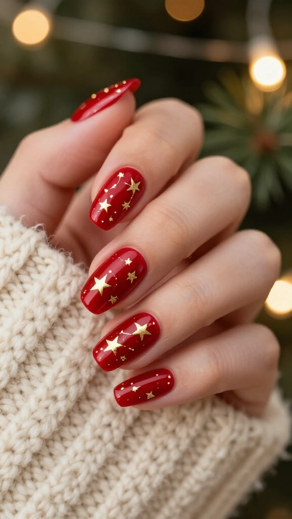 Scarlet Base with Hand-Drawn Gold Star Constellations