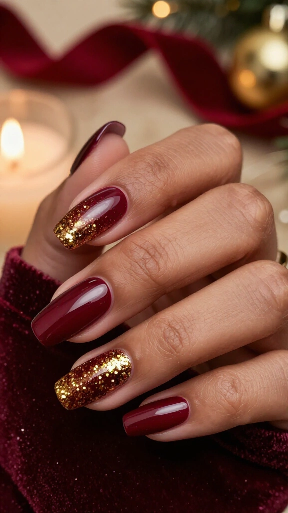 Moody Merlot with Gold Glitter Fade