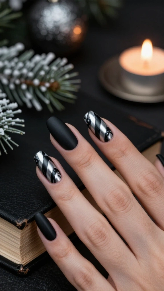 Matte black candy cane swirls