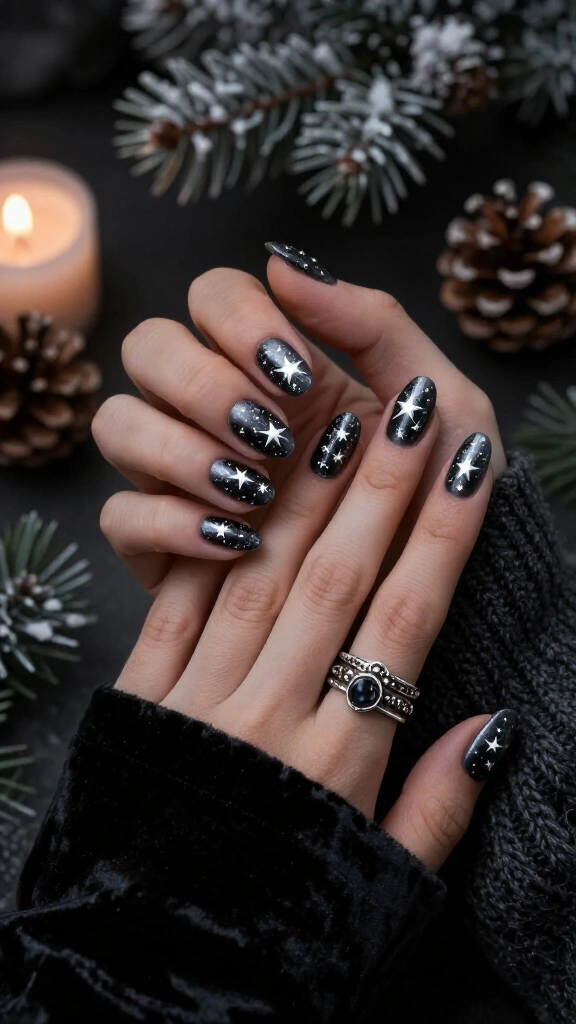 Silver chrome star nails