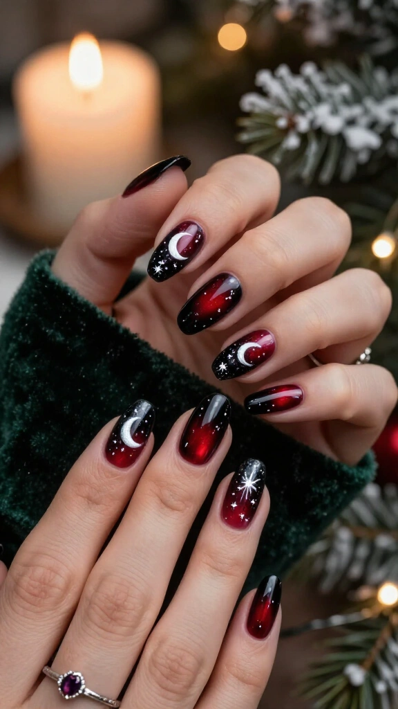Oxblood aura Christmas nails