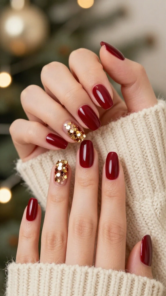 High-Gloss Garnet with Chunky Gold Sequins
