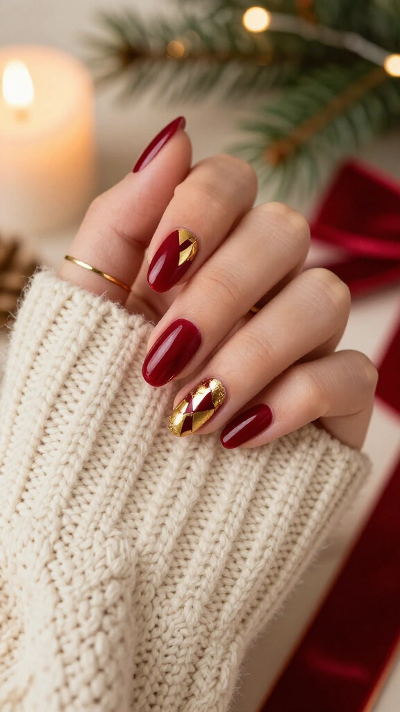 Deep Currant Base with Geometric Gold Foil Blocks