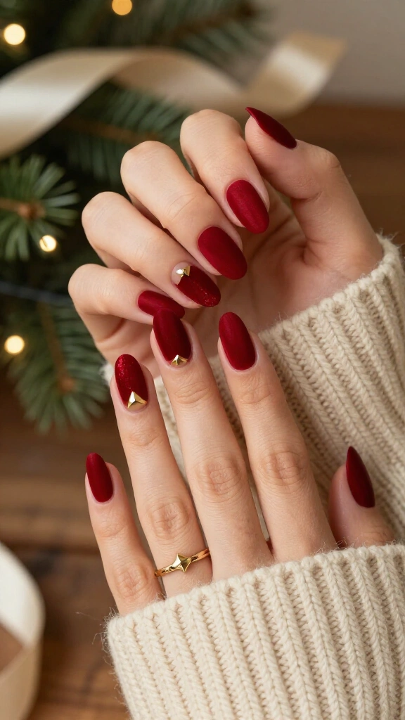 Vintage Crimson Velvet with Gold Stud Embellishments