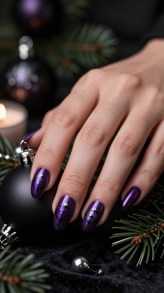 Deep purple ornament nails