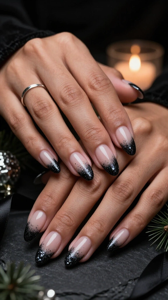 Black glitter French manicure