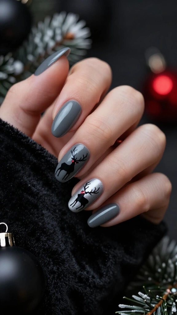 Smoky gray reindeer nails