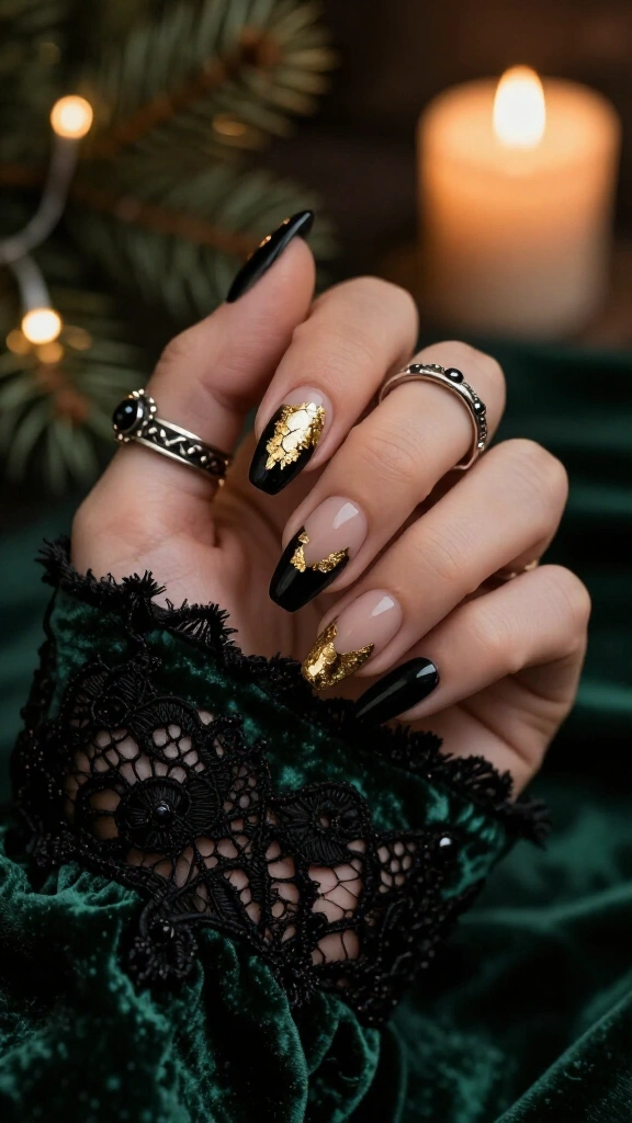 Gilded Black French Tips