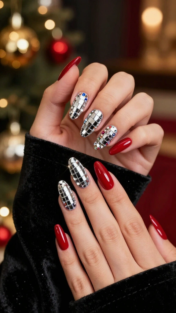 Disco ball Christmas nails