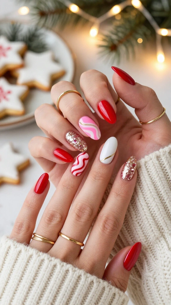 Candy cane swirl nails