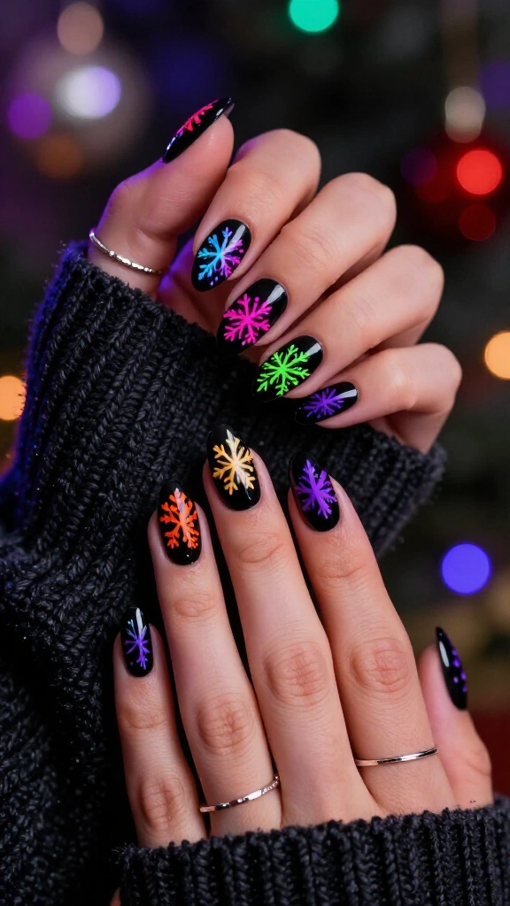 Neon snowflake nails