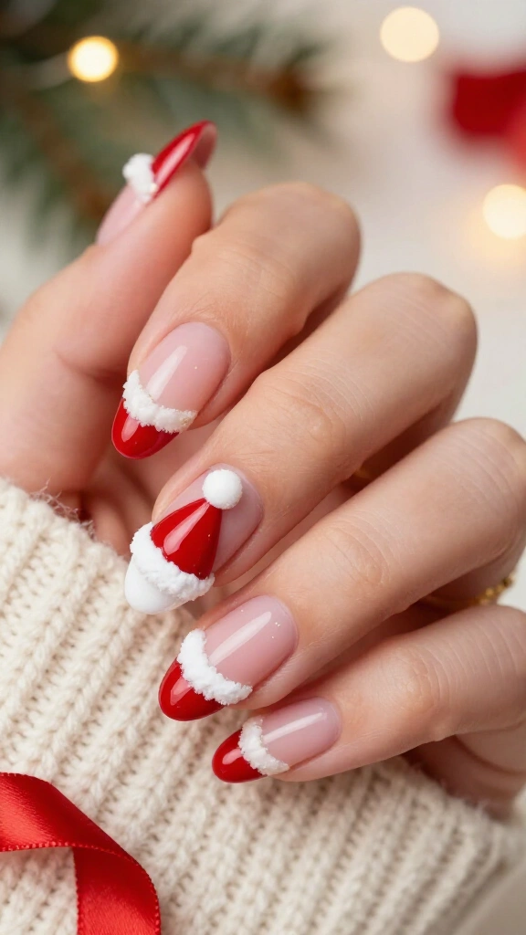 Santa hat French tips