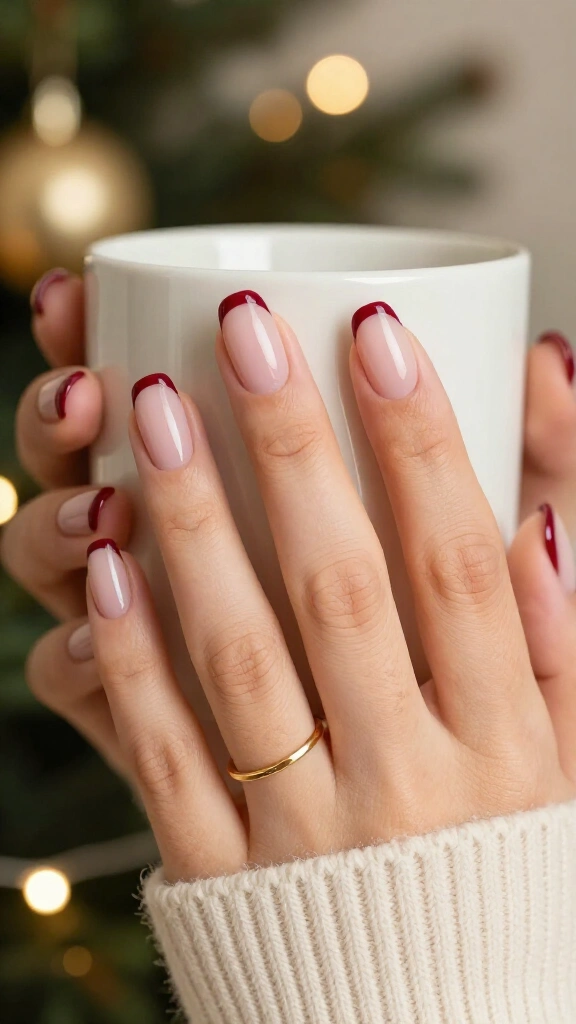 Deep Bordeaux Micro-French Tips