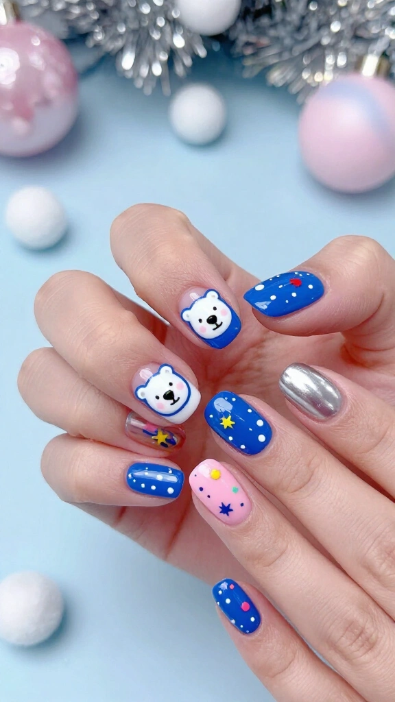 Polar bear pop art nails