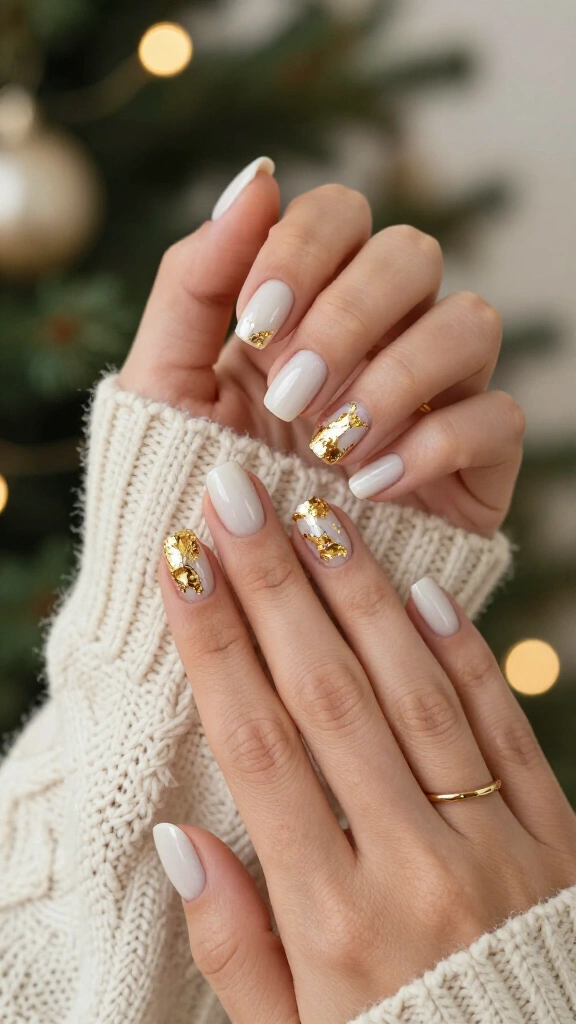Milky White with Gold Leaf Flecks