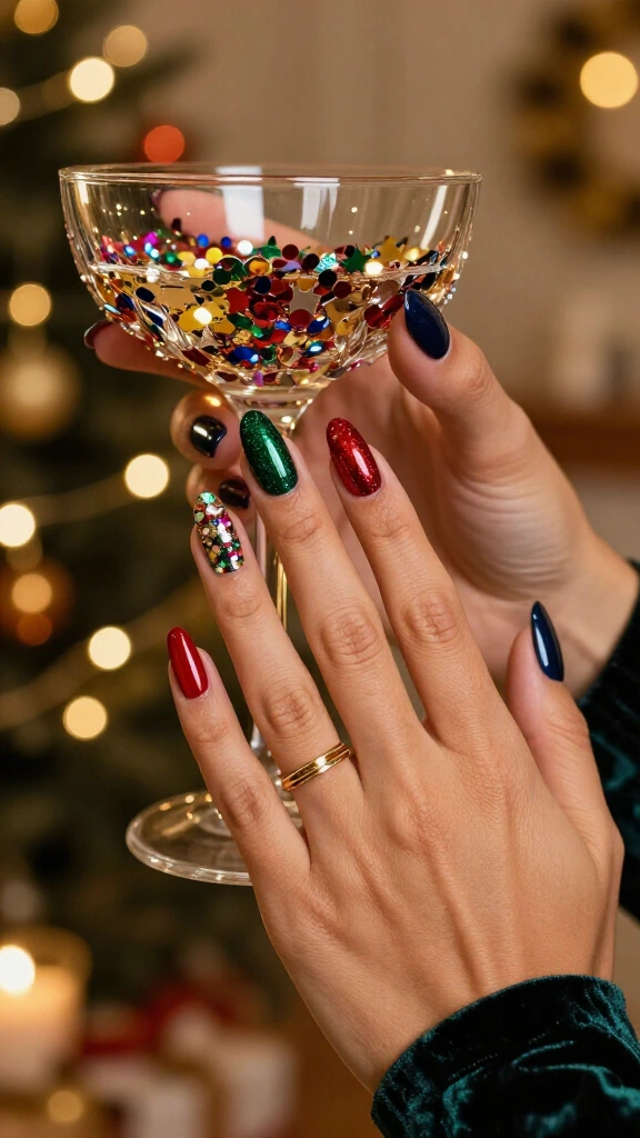 Confetti Christmas party nails