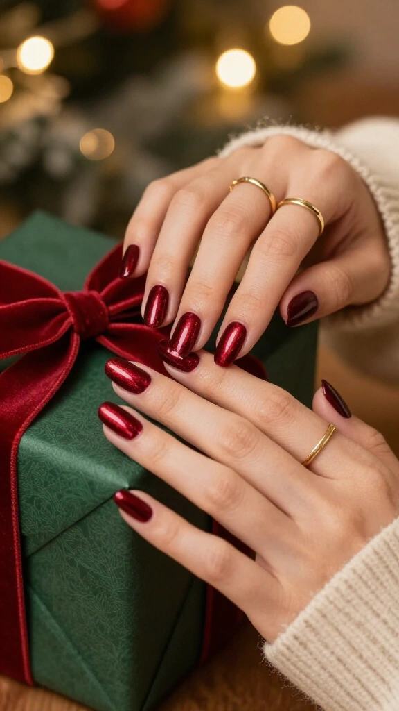 Velvet red Christmas nails