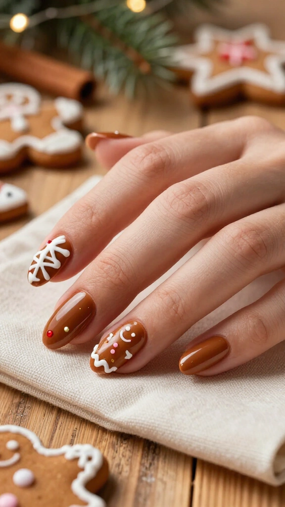 Gingerbread cookie nail art