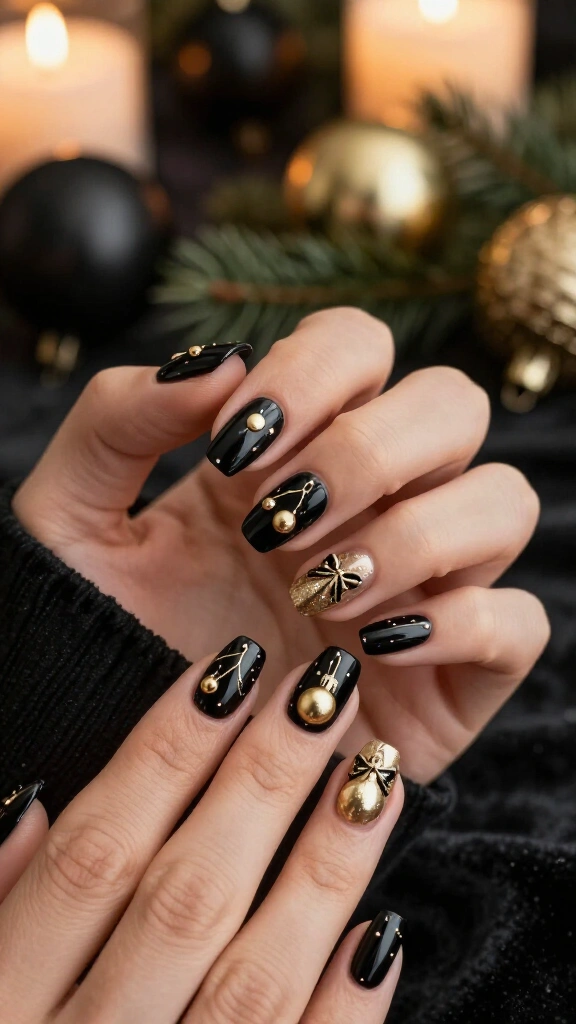 Black and gold ornament nails
