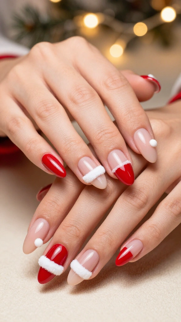Santa hat French manicure