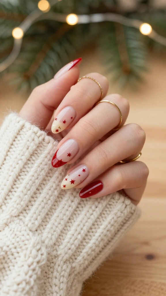 Minimalist red star nails