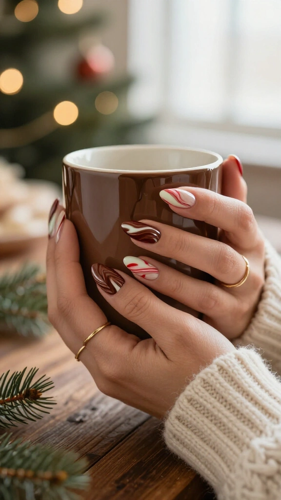 Peppermint mocha marble nails