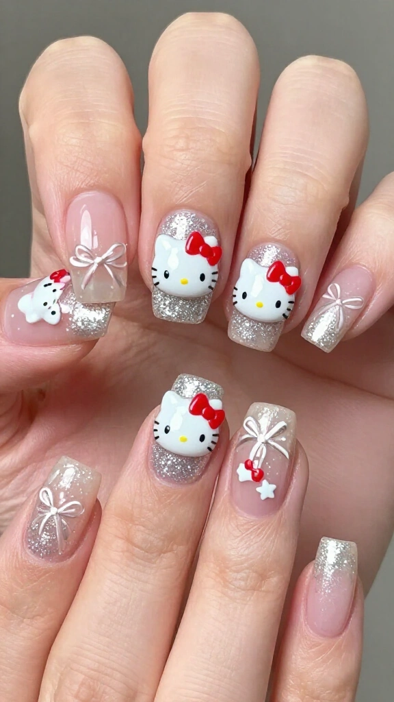 Glitter French Tips with Signature Bows