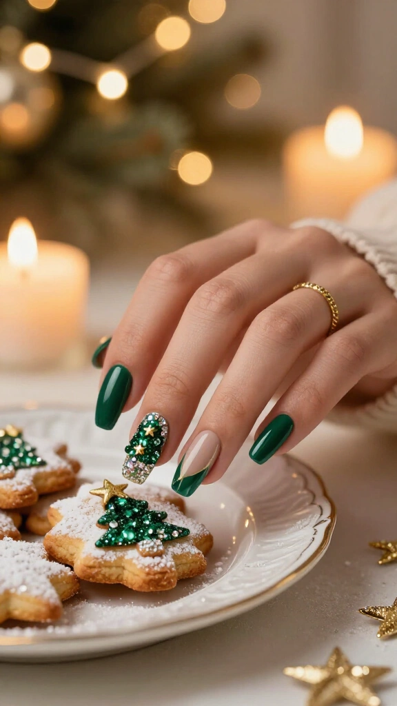 Crystal Christmas tree nails