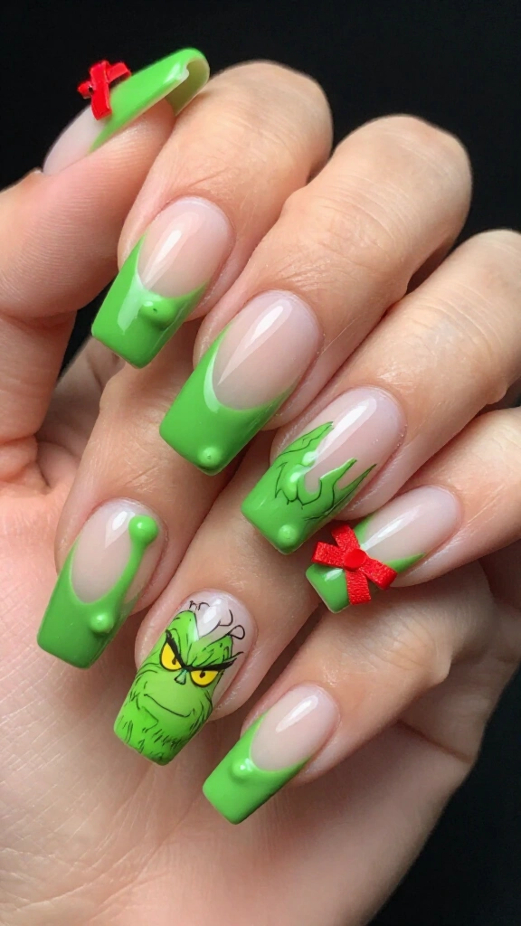 Slime Drip French Holiday Manicure