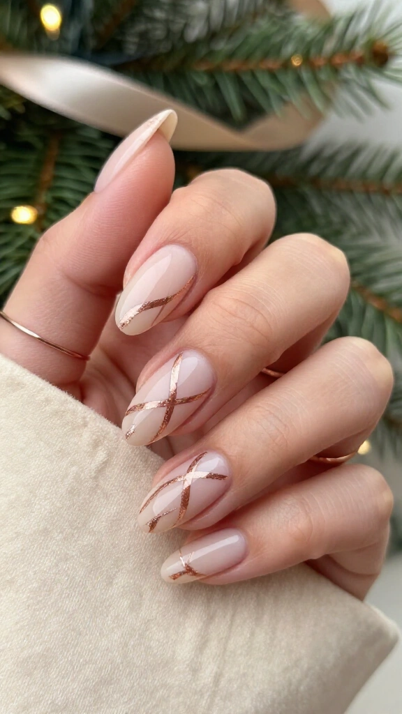 Soft Nude with Metallic Rose Gold Swirls
