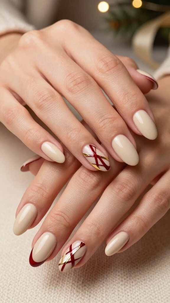 Tartan Plaid Accent Nail on Cashmere Beige