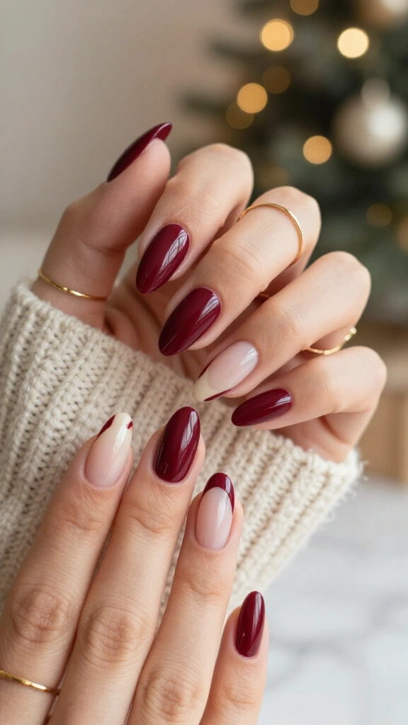 Deep Bordeaux Negative Space Arcs