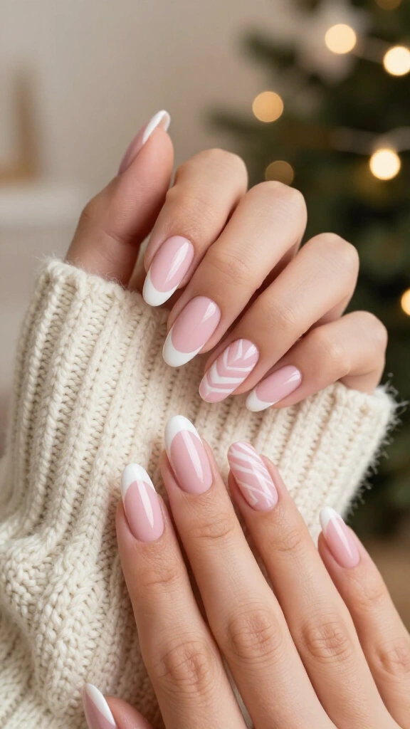 Soft pastel candy cane coffin nails