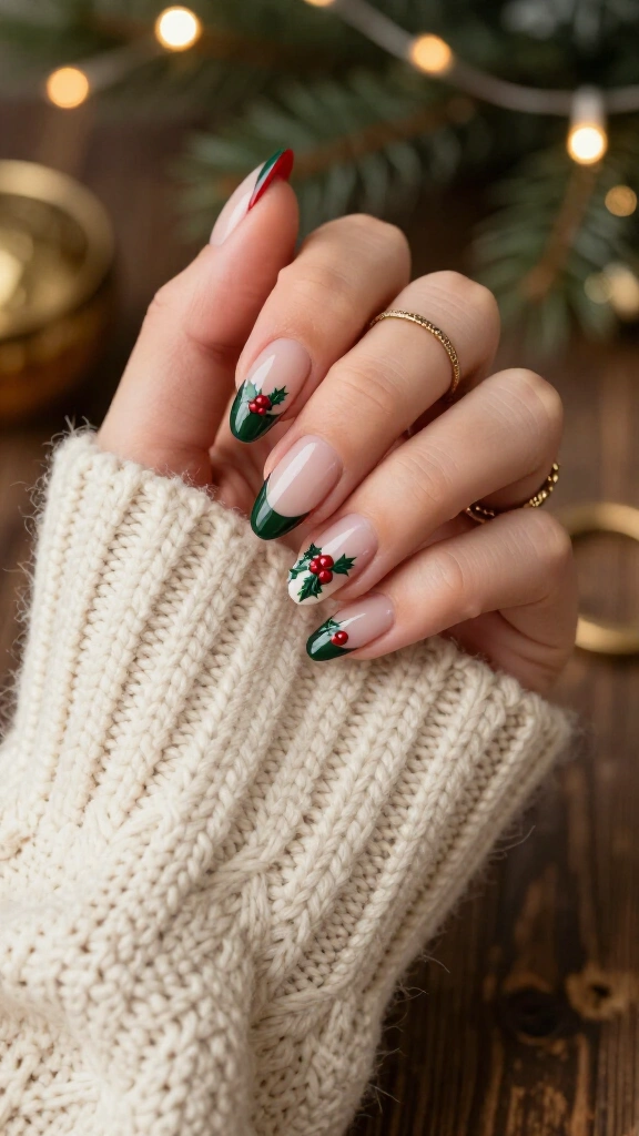 Retro holly berry French tips