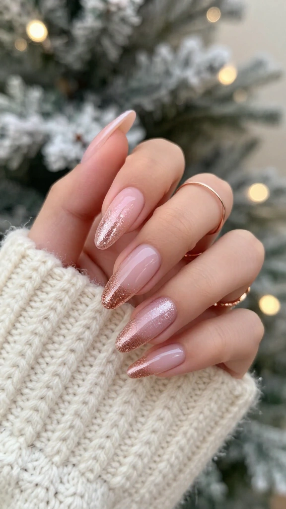 Rose gold glitter ombré stiletto acrylics
