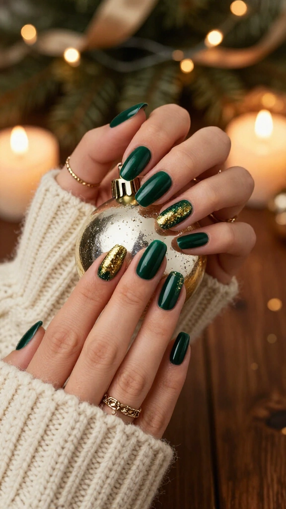 Velvet green with gold glitter