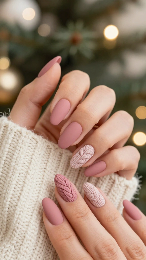 Dusty rose knit sweater texture nails