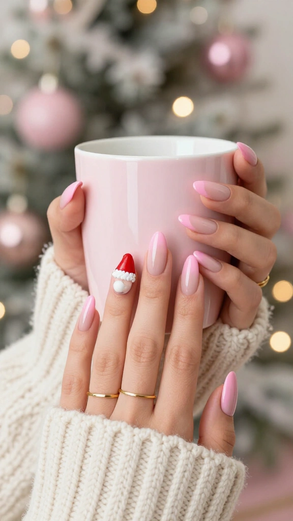 Bubblegum French tips with Santa hats