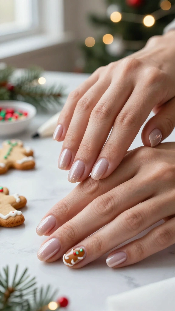 Shimmering blush gingerbread accents