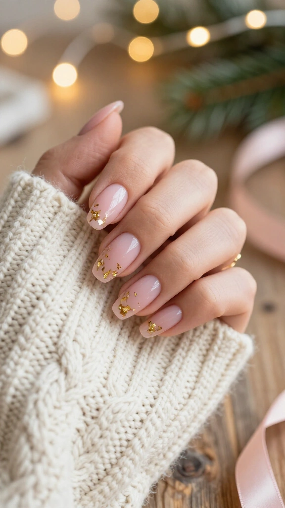 Frosted sheer pink with gold flakes