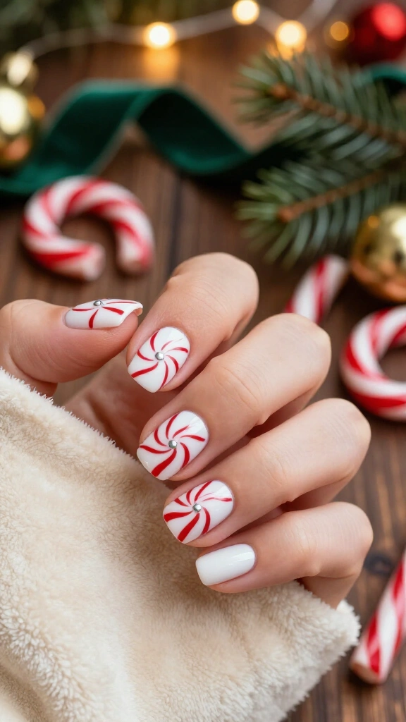 Peppermint swirl nails