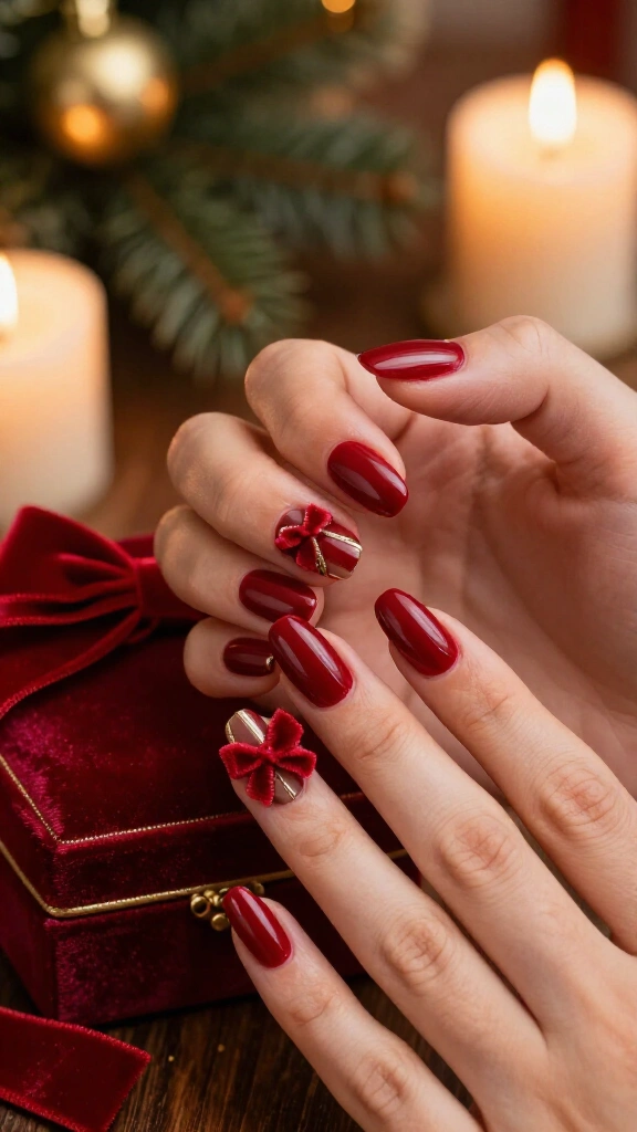 Red velvet ribbon nails