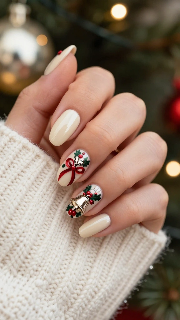 Silver bell and ribbon details