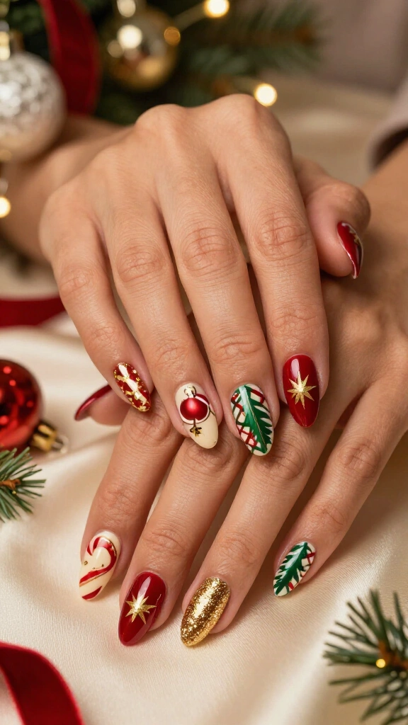 Christmas card collage nails