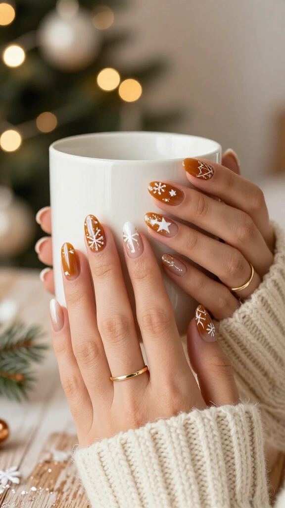 Gingerbread nude with crisp white linework