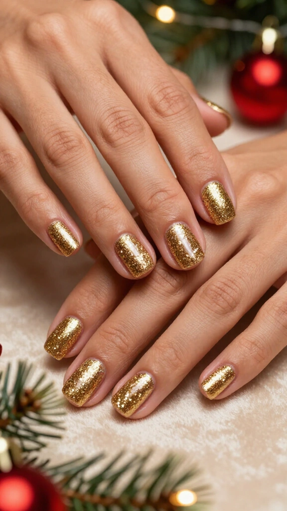 Classic gold glitter Christmas nails