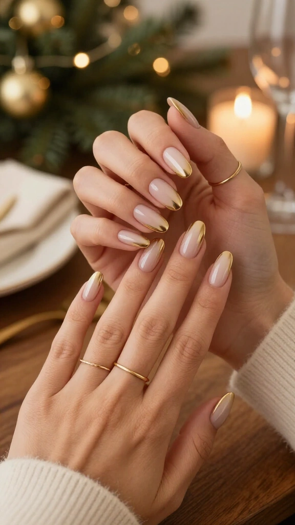 Gold French tips with a holiday twist