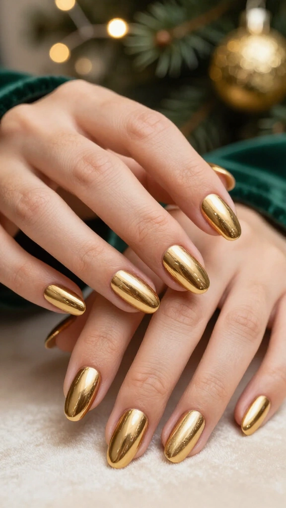 Gold chrome Christmas nails