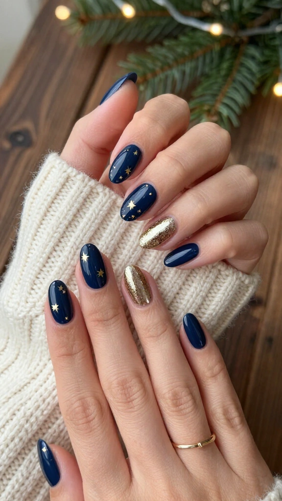 Midnight navy and gold starbursts